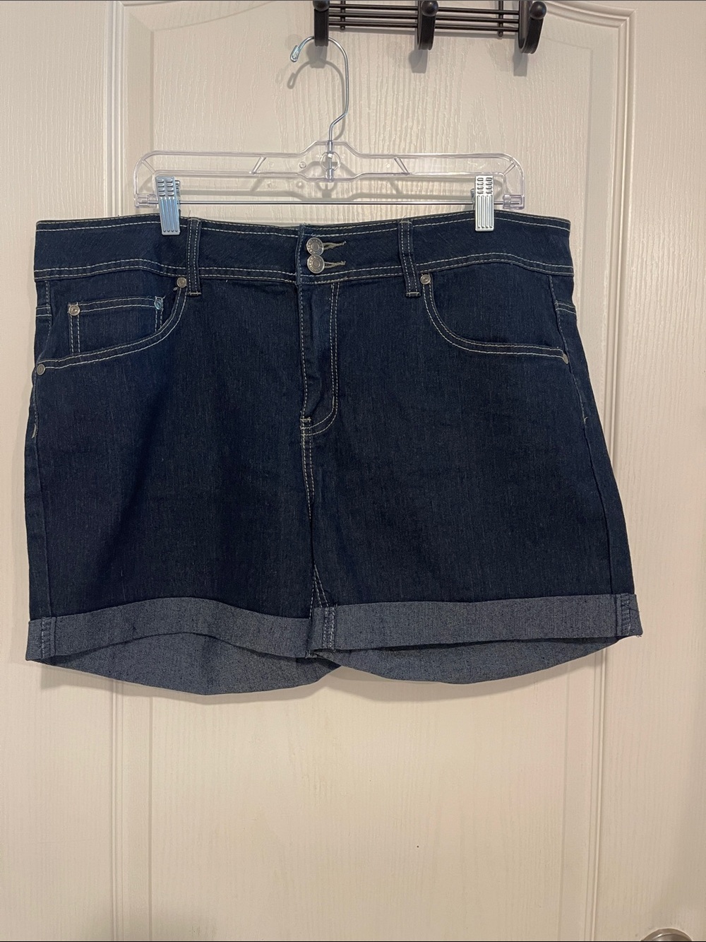 Women's Dark Blue Cuffed Denim Shorts